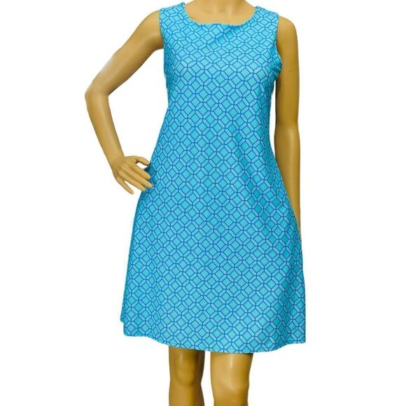 Jude Connally Dress Blue Geometric Print Pullover Stretchy  Sz S NWOT - Picture 1 of 13